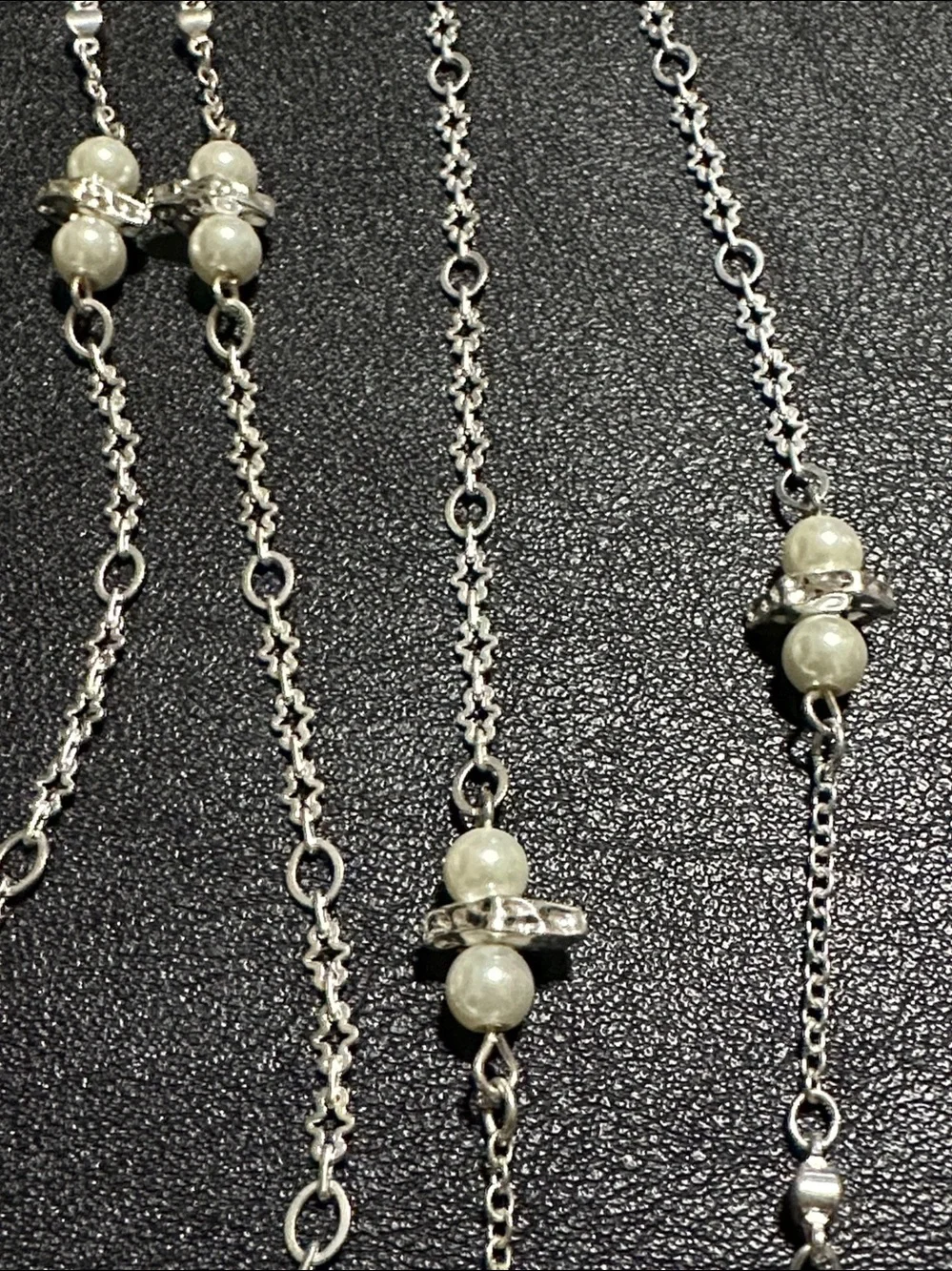 Dillards Silver Tone Faux Pearl Station Necklace